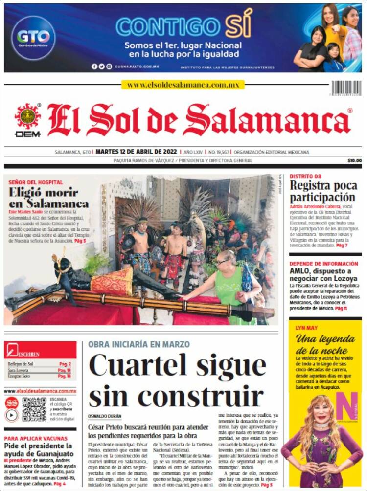 Portada de El Sol de Salamanca (México)
