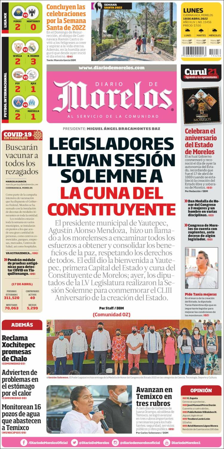 Portada de Diario de Morelos (México)