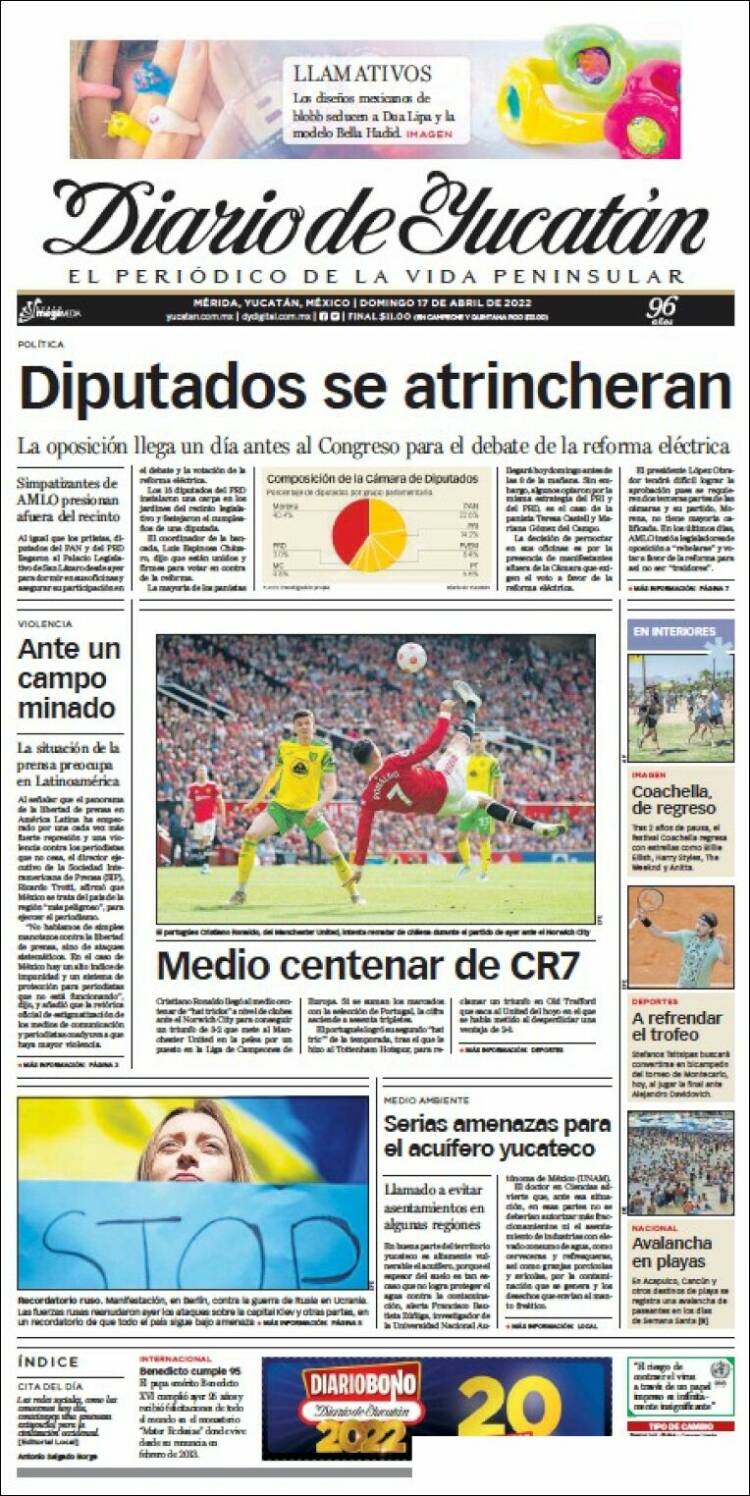 Portada de Diario de Yucatán (México)