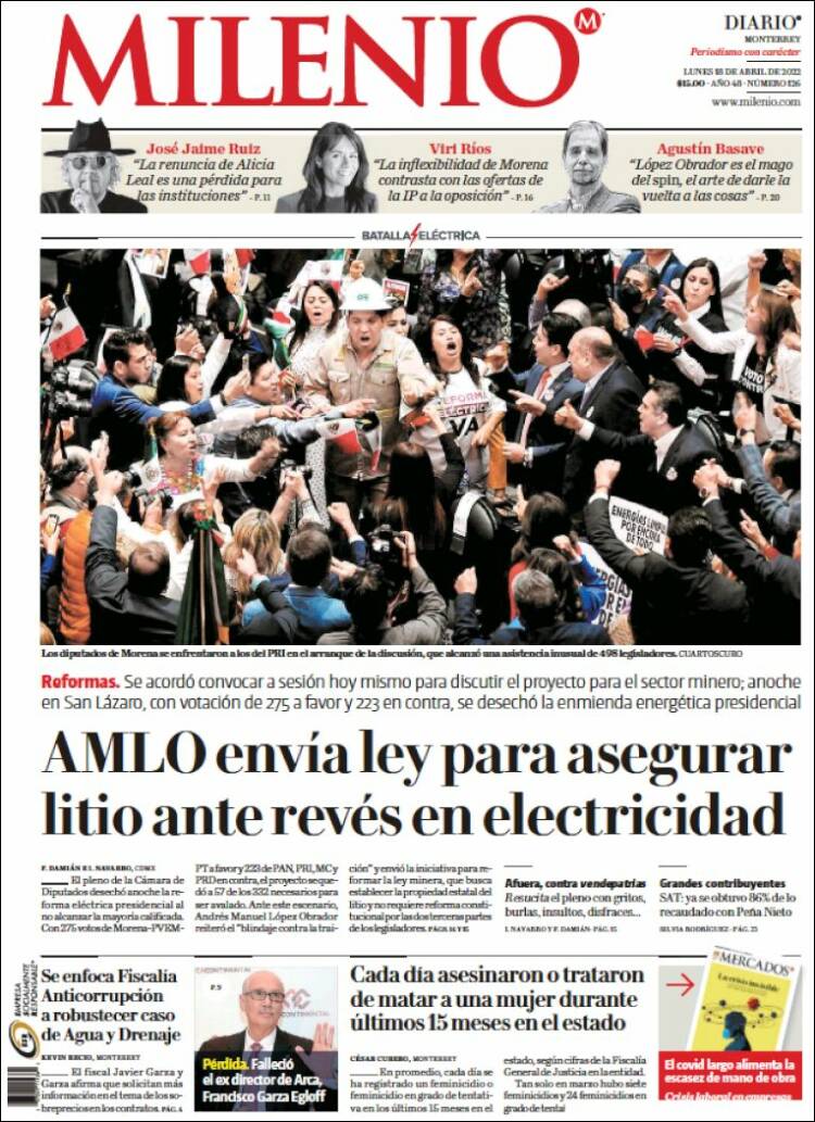 Portada de Milenio de Monterrey (México)