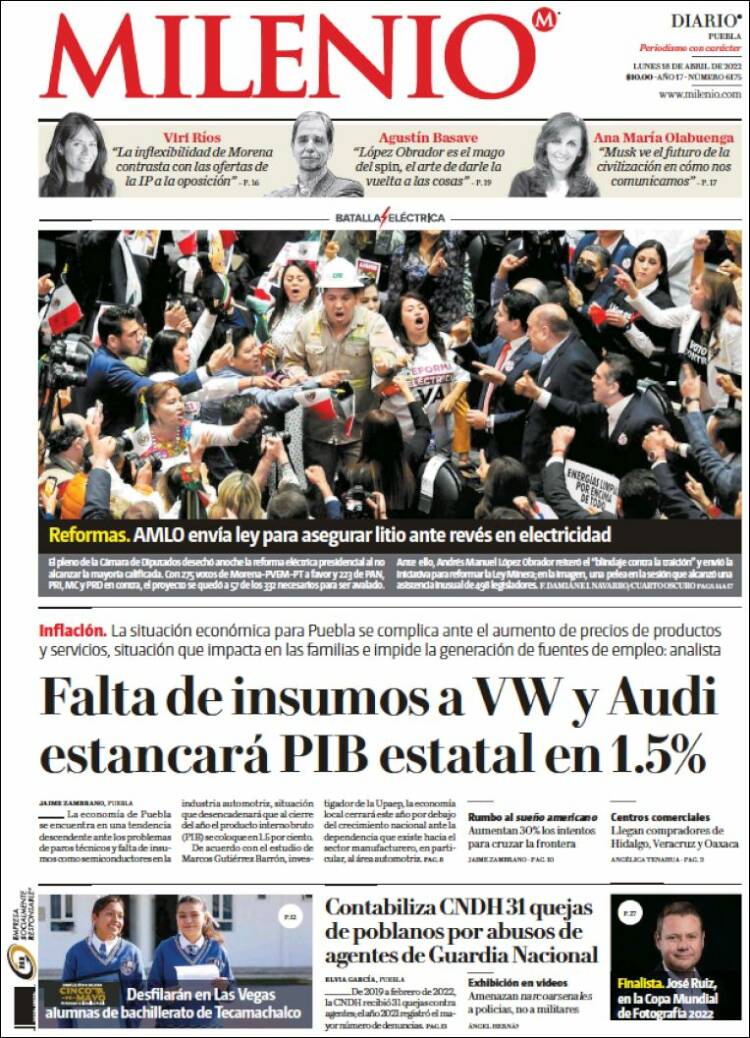 Portada de Milenio de Puebla (México)
