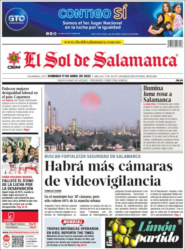 Portada de El Sol de Salamanca (México)