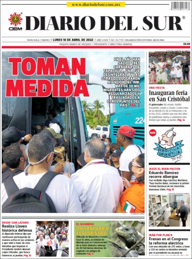 Portada de El Diario del Sur (México)