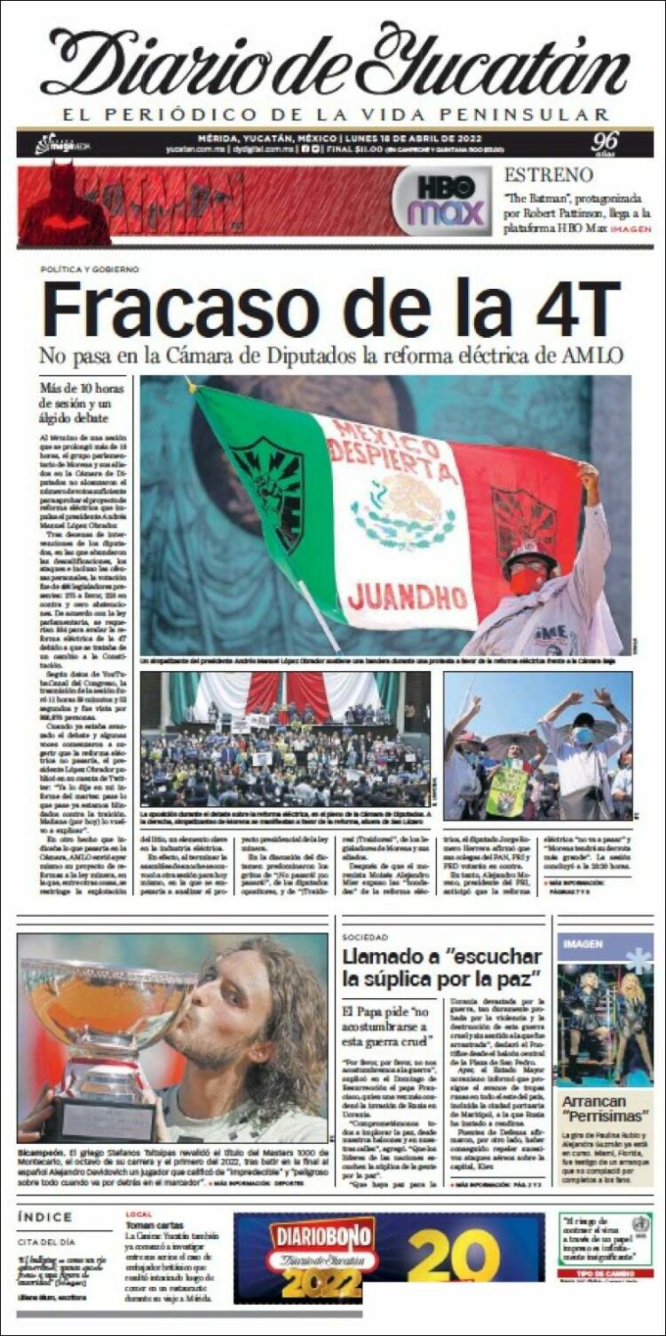 Portada de Diario de Yucatán (México)