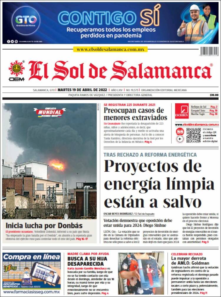 Portada de El Sol de Salamanca (México)