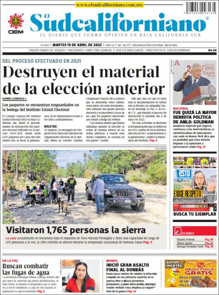 Portada de El Sudcaliforniano (México)