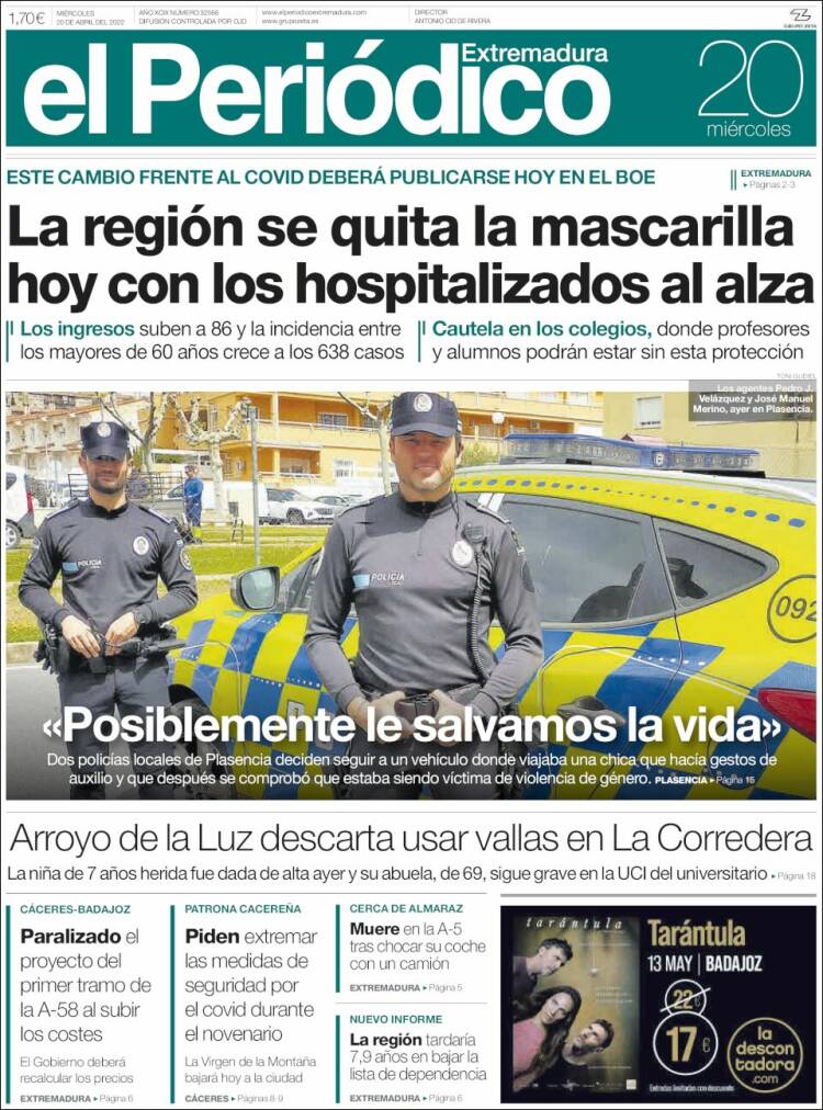 Portada de El Periódico de Extremadura (España)