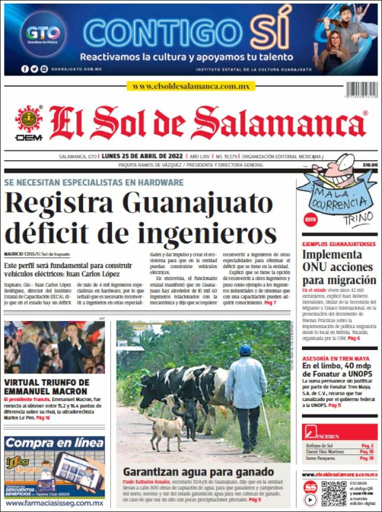 Portada de El Sol de Salamanca (México)