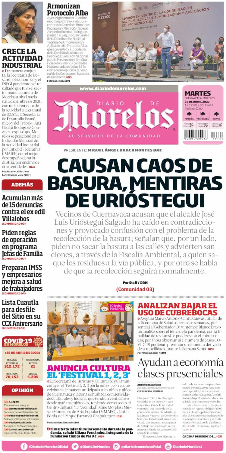 Portada de Diario de Morelos (México)
