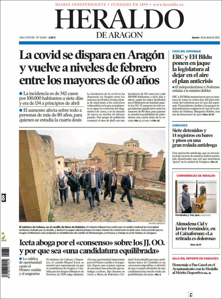 Portada de Heraldo de Aragón (España)