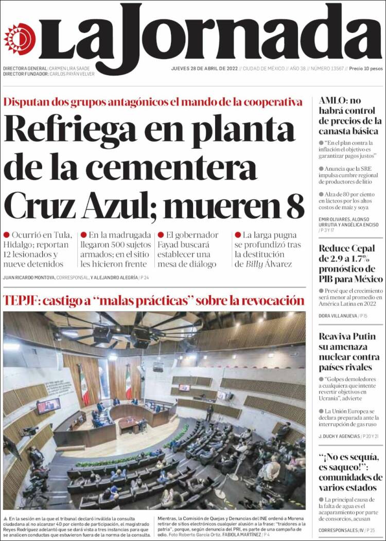 Portada de La Jornada (México)