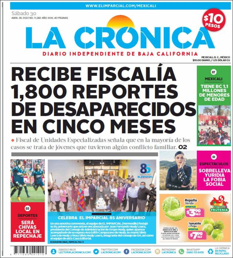 Portada de La Crónica de Baja California (México)