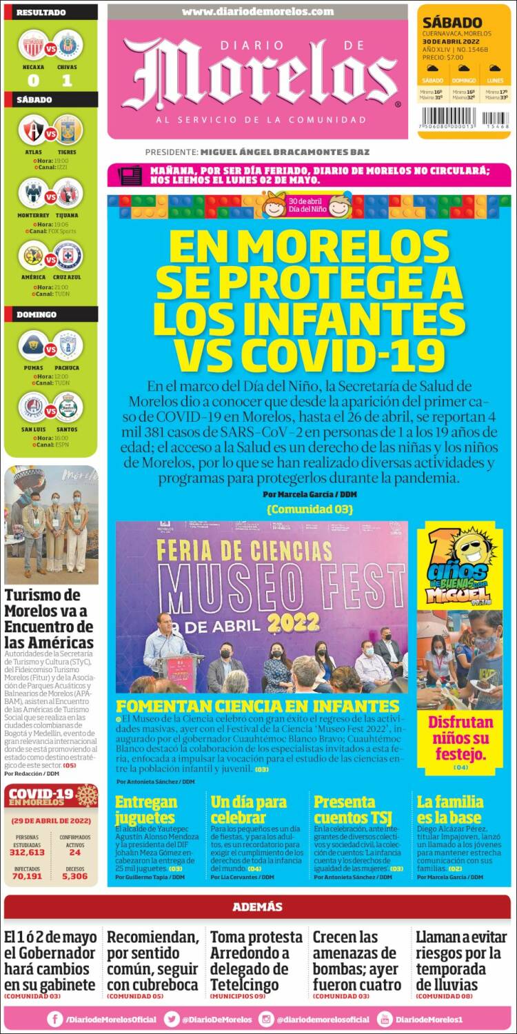 Portada de Diario de Morelos (México)