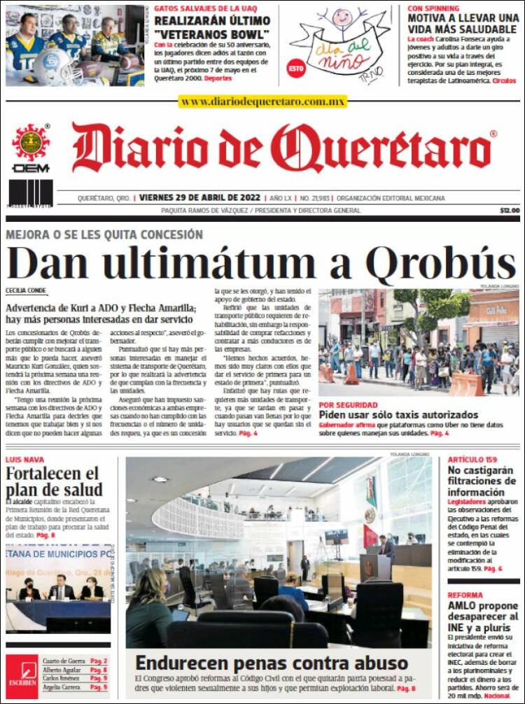 Portada de Diario de Querétaro (México)