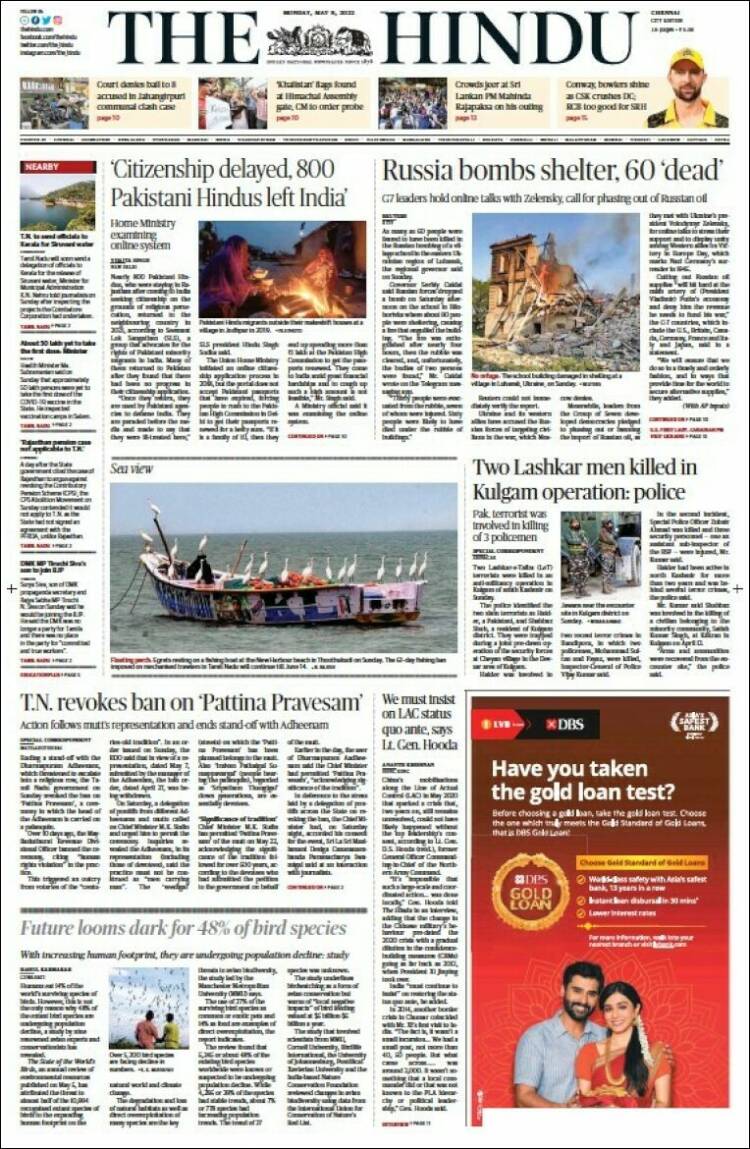 Portada de The Hindu (India)