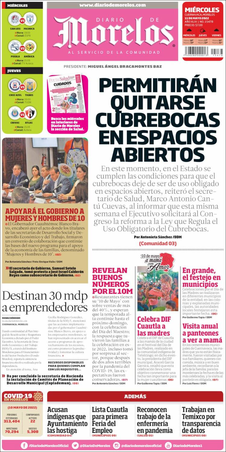 Portada de Diario de Morelos (México)