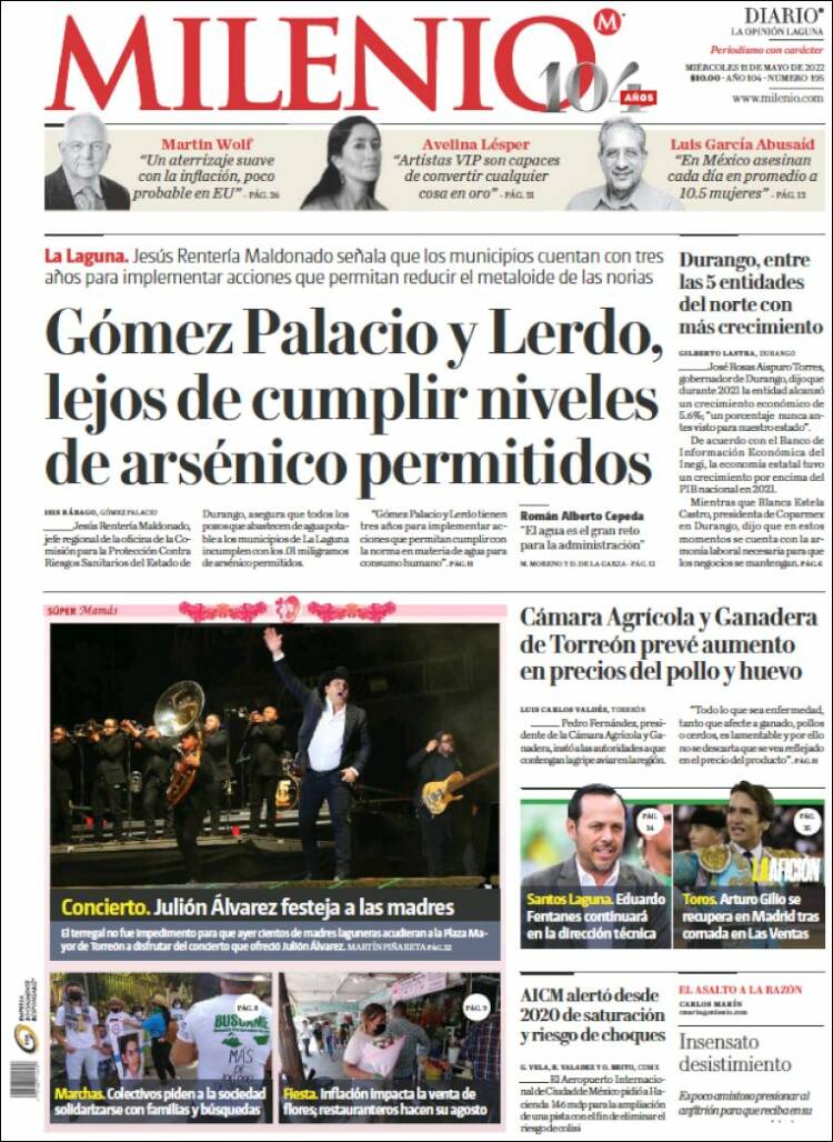 Portada de Milenio - Laguna (México)
