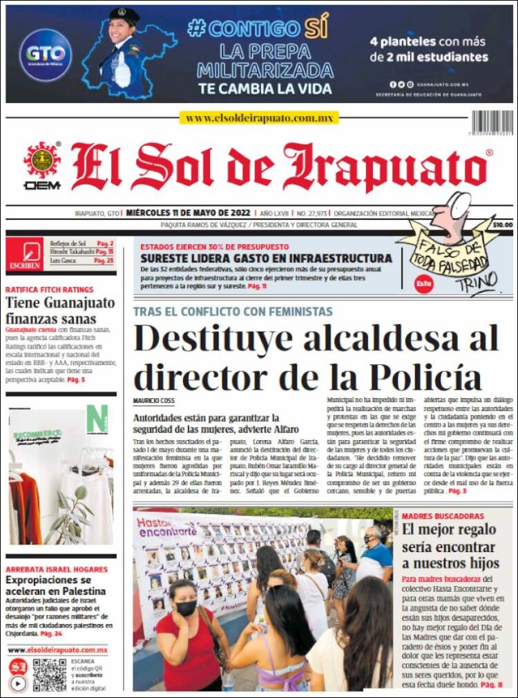 Portada de El Sol de Irapuato (México)