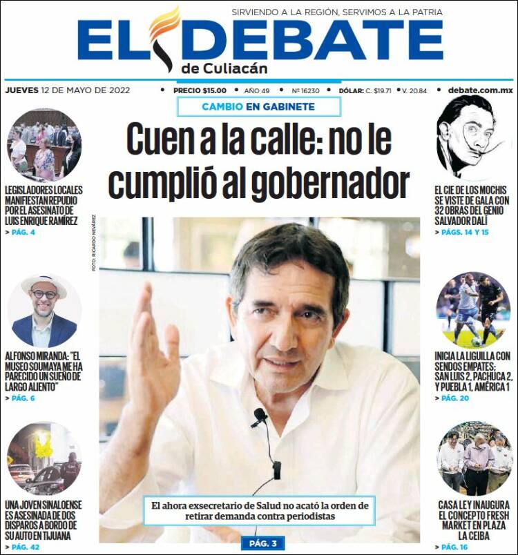 Portada de El Debate de Culiacán (México)
