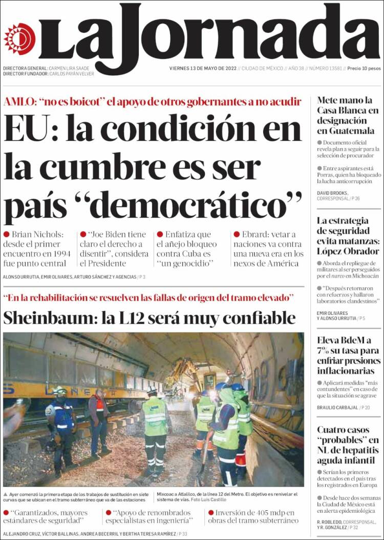 Portada de La Jornada (México)