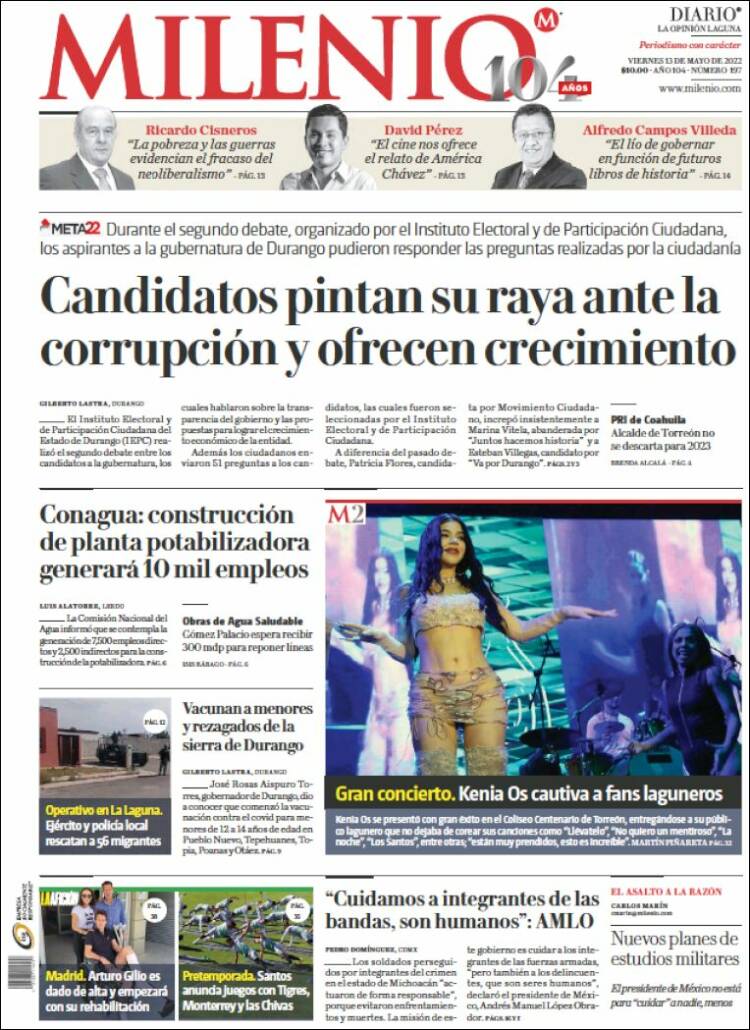 Portada de Milenio - Laguna (México)