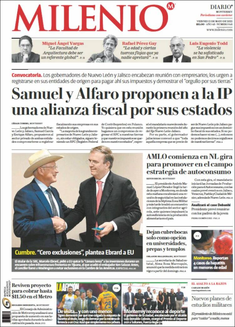 Portada de Milenio de Monterrey (México)