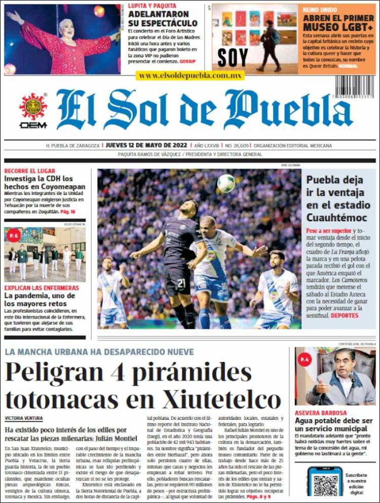 Portada de El Sol de Puebla (México)