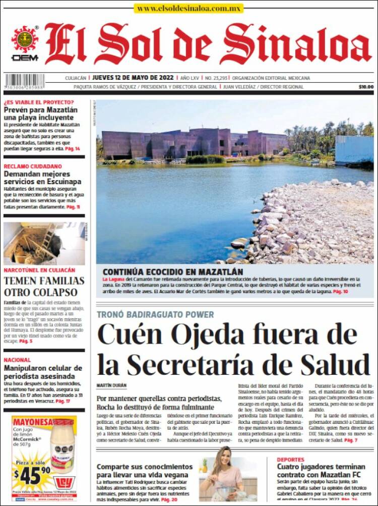 Portada de El Sol de Sinaloa (México)