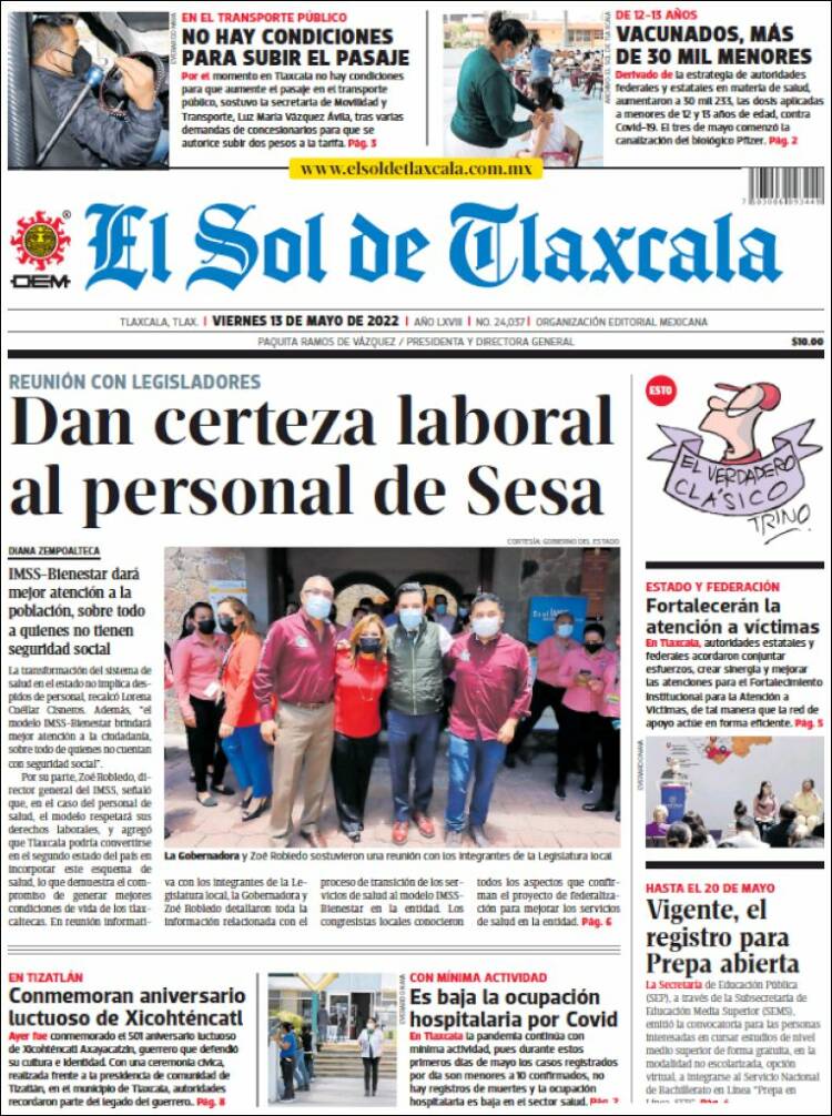 Portada de El Sol de Tlaxcala (México)