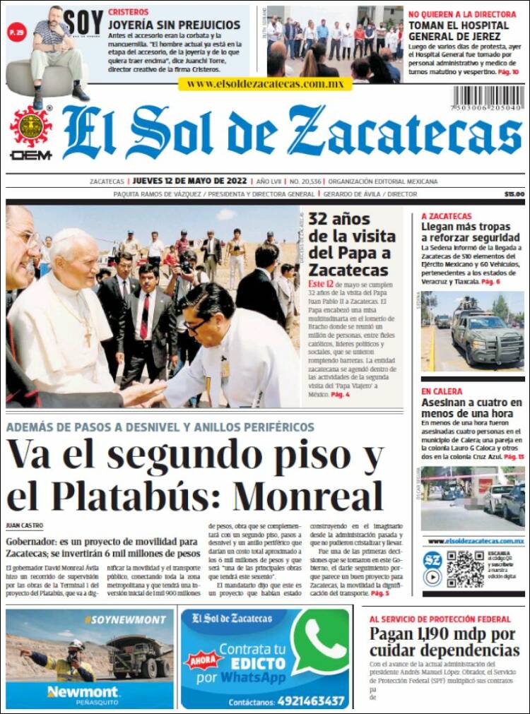 Portada de El Sol de Zacatecas (México)