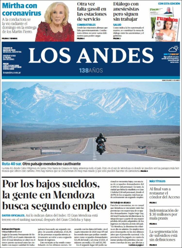 Portada de Los Andes - Mendoza (Argentina)