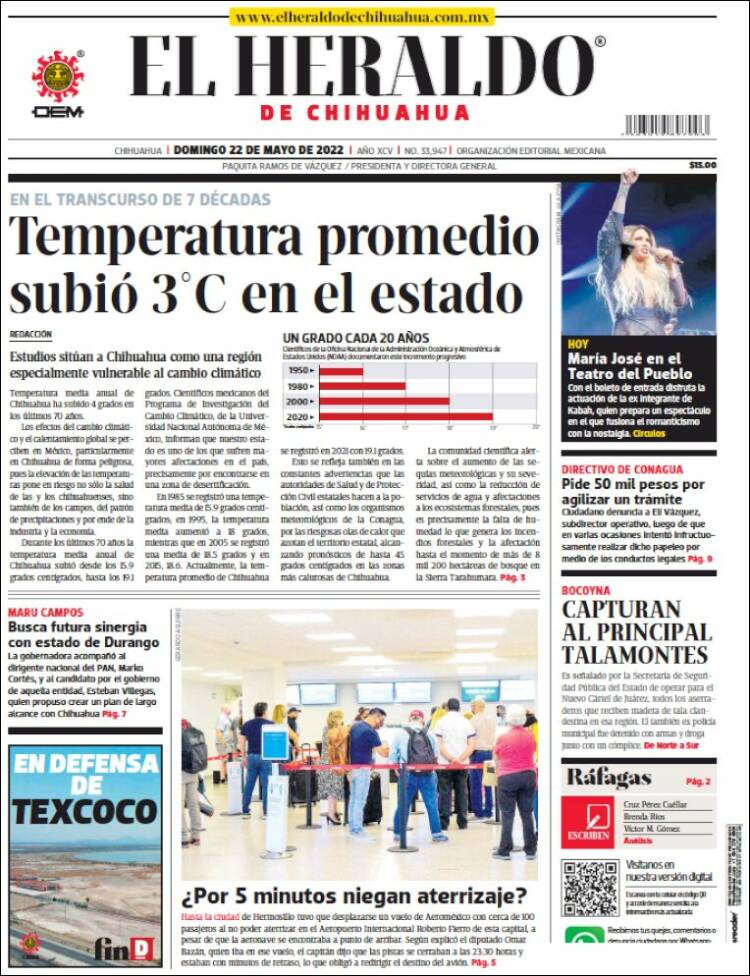 Portada de El Heraldo de Chihuahua (México)