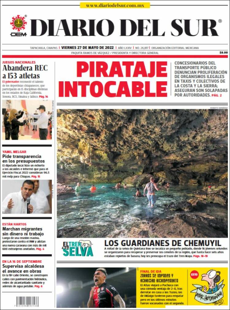 Portada de El Diario del Sur (México)