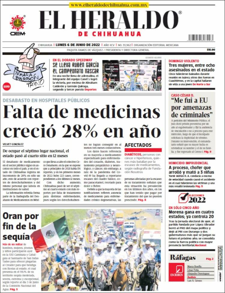 Portada de El Heraldo de Chihuahua (México)