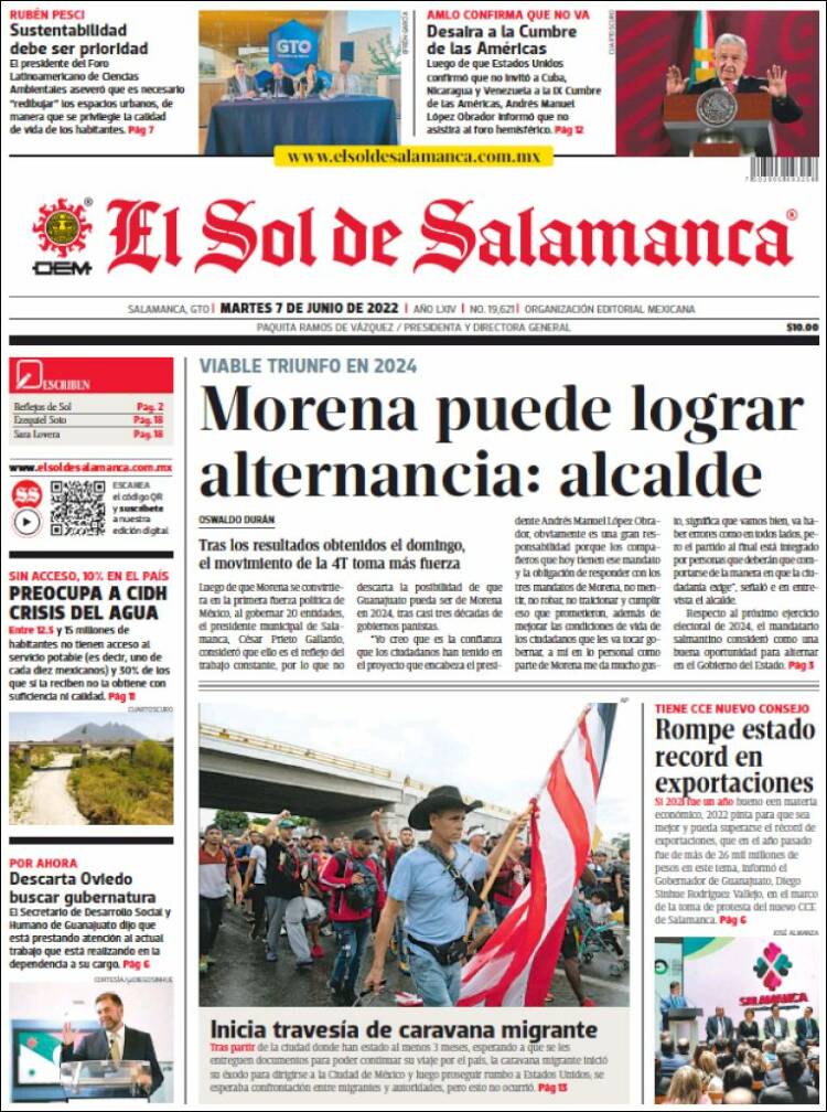 Portada de El Sol de Salamanca (México)