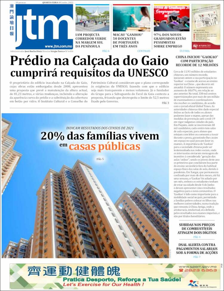 Portada de Jornal Tribuna de Macau (China)