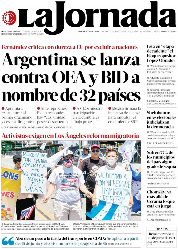 Portada de La Jornada (México)