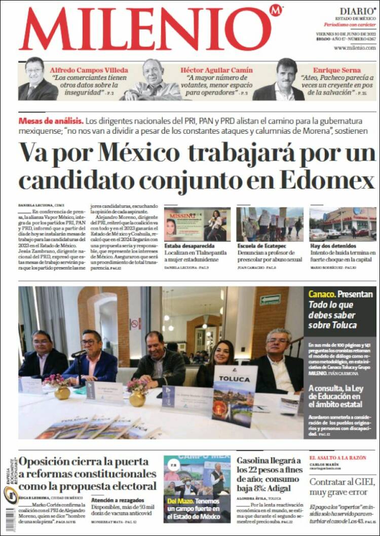 Portada de Milenio - Estado de México (México)