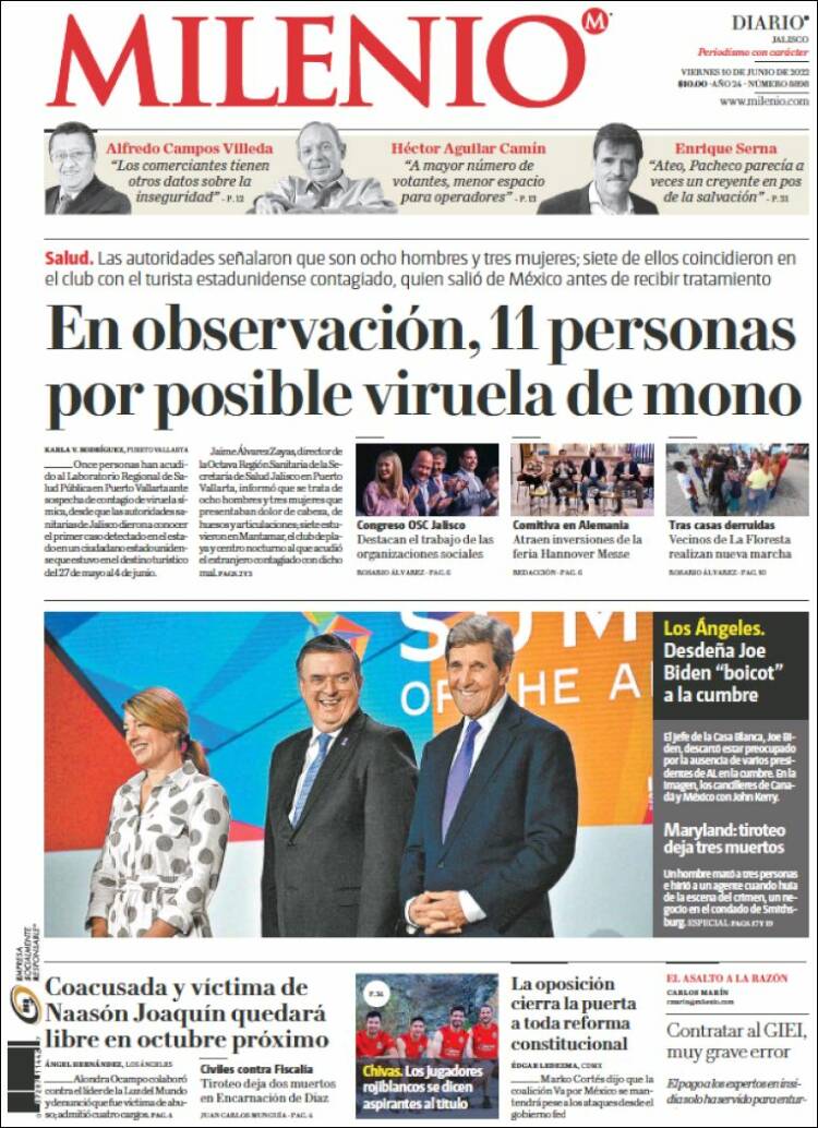 Portada de Milenio - Jalisco (México)