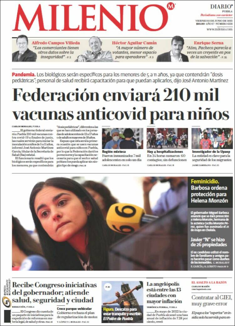 Portada de Milenio de Puebla (México)