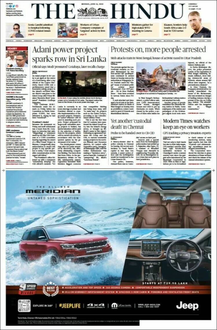 Portada de The Hindu (India)