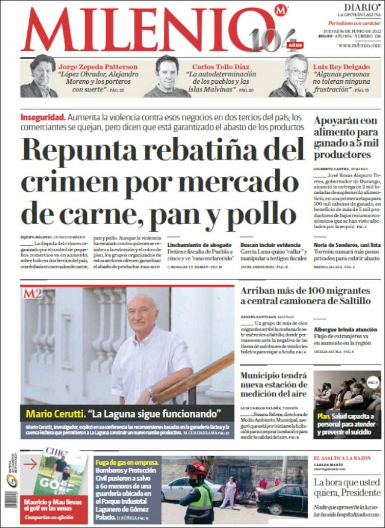 Portada de Milenio - Laguna (México)