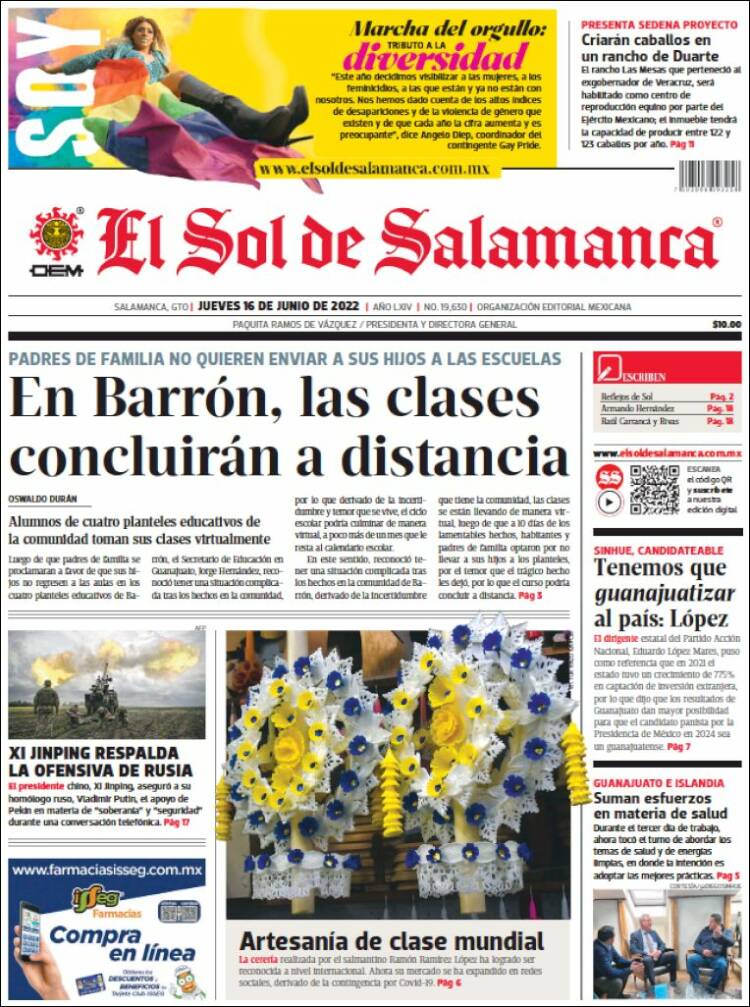 Portada de El Sol de Salamanca (México)