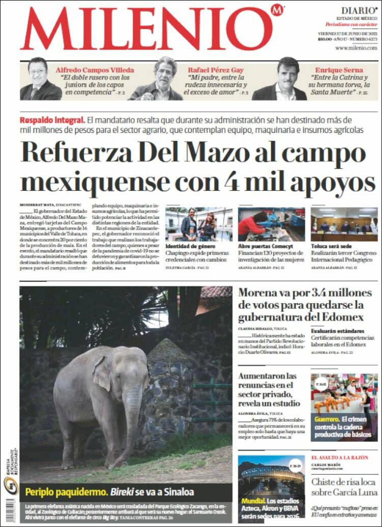 Portada de Milenio - Estado de México (México)