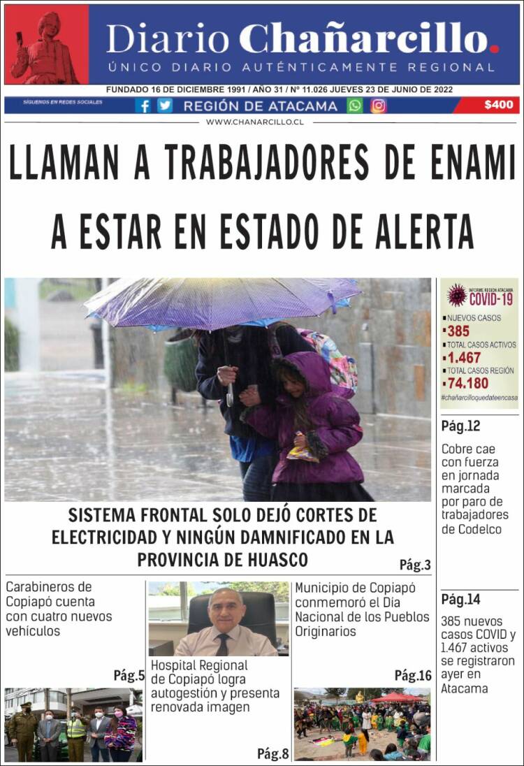 Portada de Diario Chañarcillo (Chile)