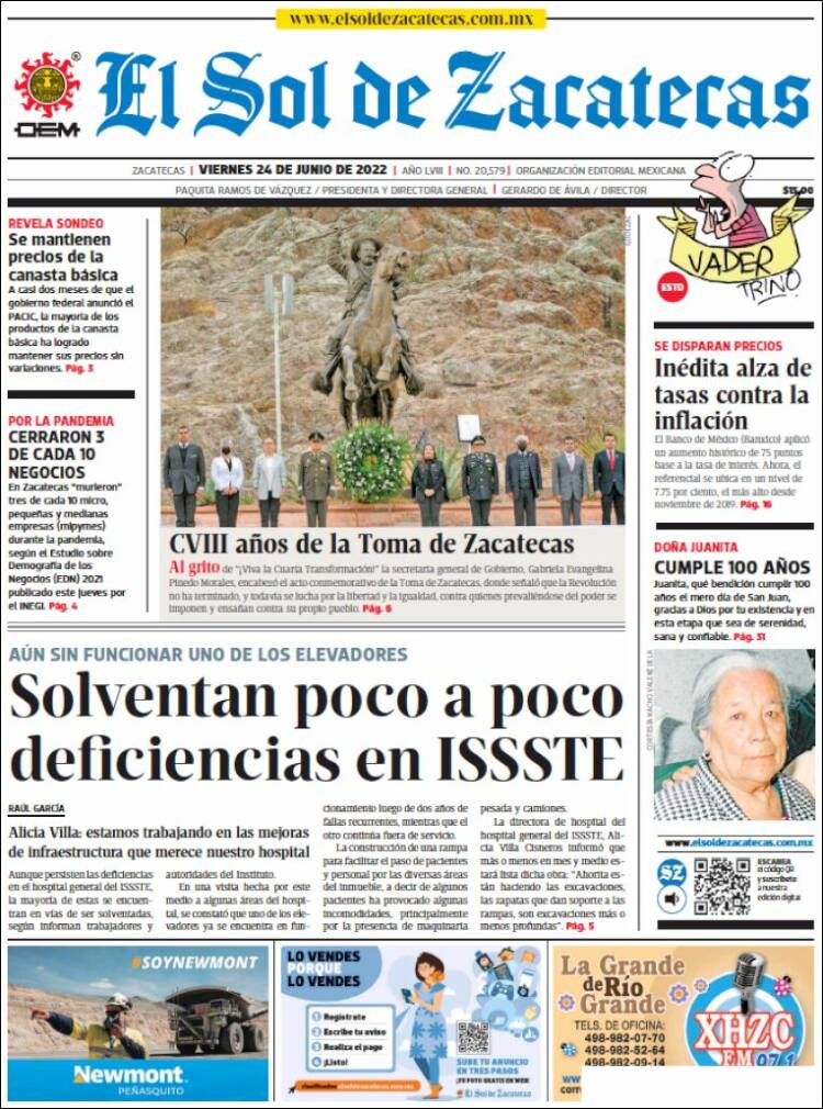 Portada de El Sol de Zacatecas (México)