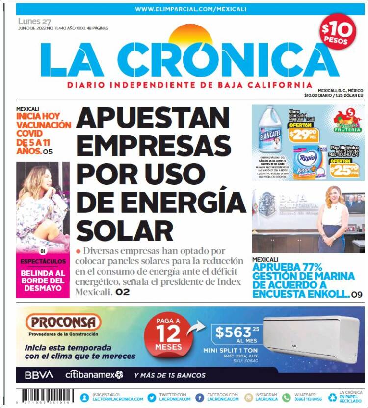 Portada de La Crónica de Baja California (México)