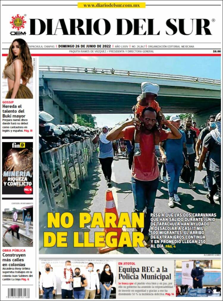 Portada de El Diario del Sur (México)