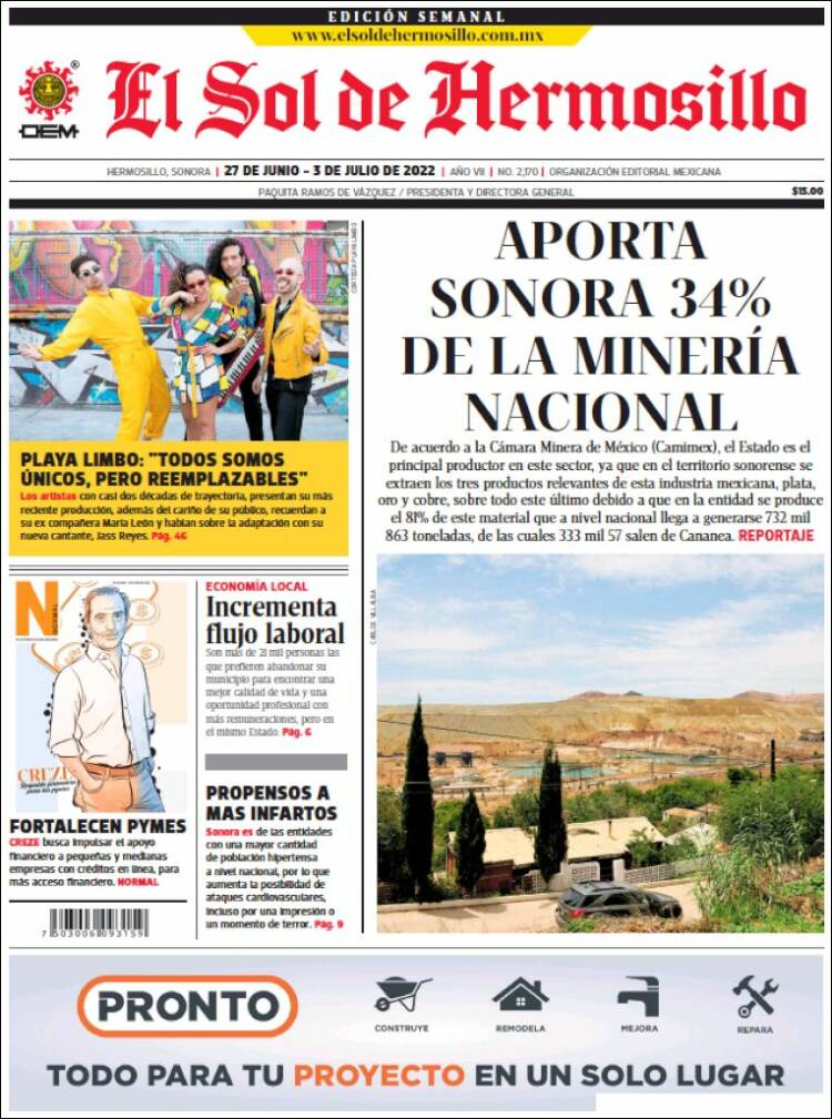 Portada de El Sol de Hermosillo (México)