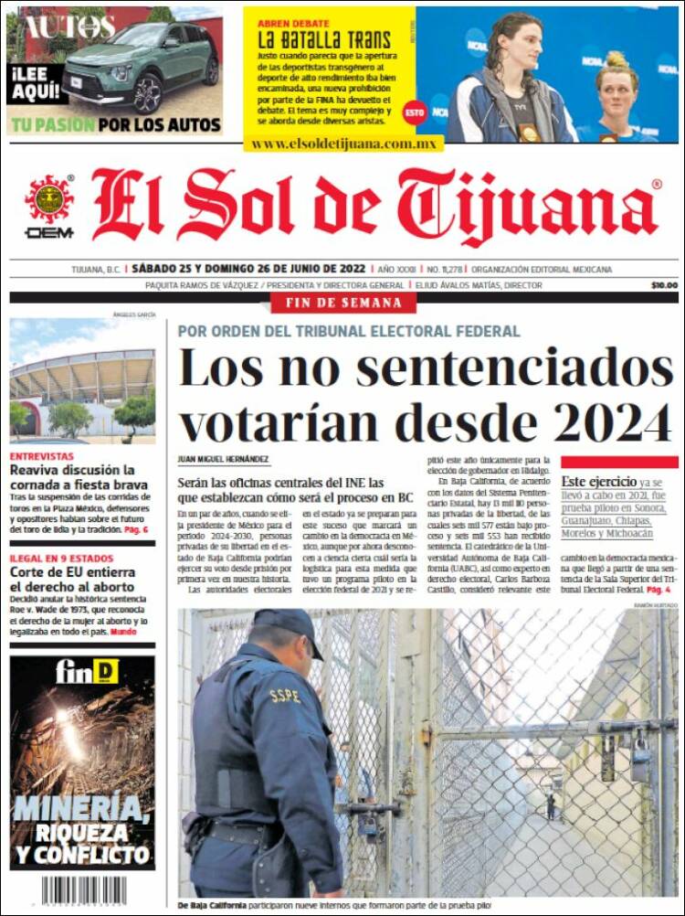 Portada de El Sol de Tijuana (México)